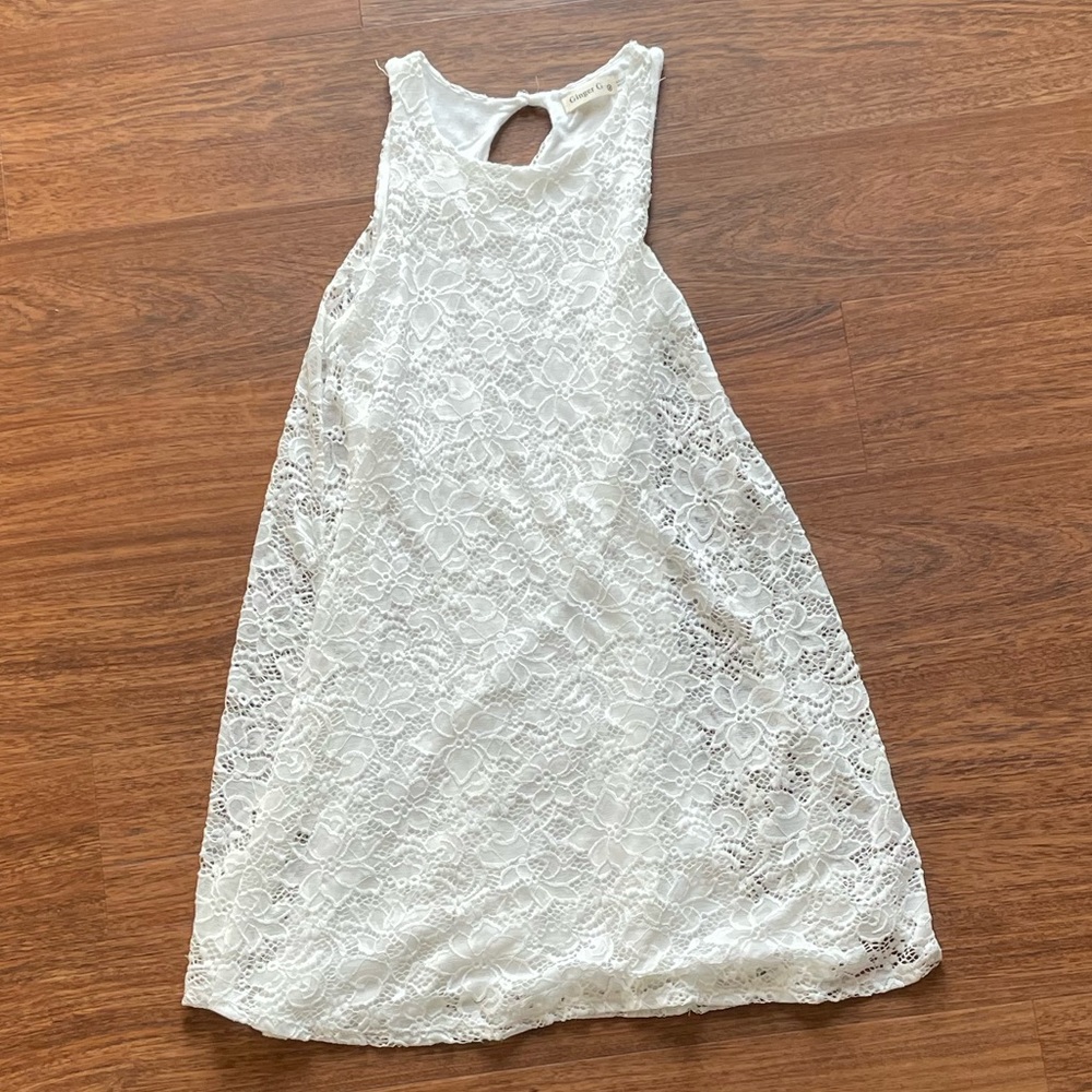 White Lace Sleeveless Mini Shift Dress / Sz Medium / Ginger G